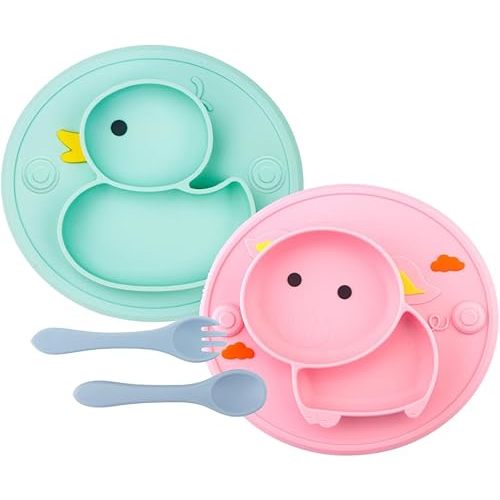 Qshare Toddler Plate, Portable Baby Plates for Toddlers and Kids, BPA-Free Strong Suction Plates for Toddlers, Dishwasher & Microwave Safe Silicone Placemat 9x6x1.4 inch