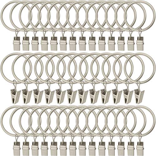 AMZSEVEN 40 Pack Metal Curtain Rings with Clips, Drapery Clips Hooks, Decorative Curtain Rod Clips 1.5 in Interior Diameter, Matte Silver