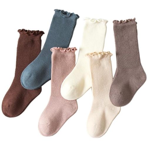 Baby Girl Socks Toddler Girls Ruffle Socks Little Girl Frilly Dress Socks Newborn Crew Cotton Long Socks - 1-3T - 6 Pairs-knee High