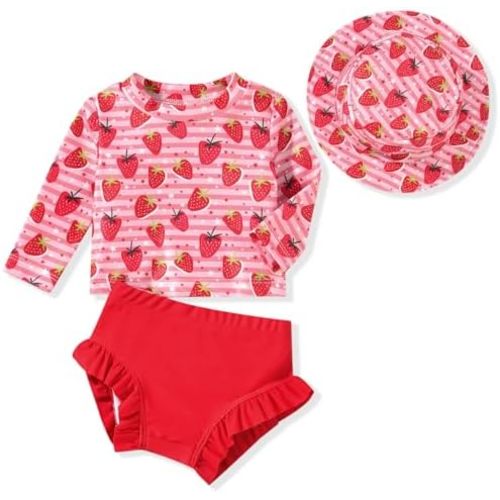 HINTINA Newborn Baby Girl Long Sleeve Swimsuit Bathing Suit with Hat