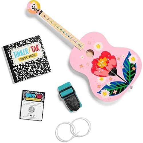 Pink Floral Acoustic Guitar - The Easiest Way to Start and Learn Guitar - 1 Stringed Toy Instrument for Kids Perfect Intro to Music for Young Kids Ages 3 and up - from Buffalo Games