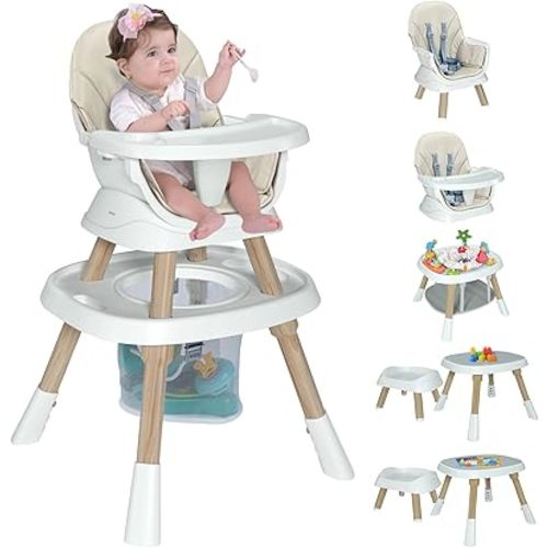 Baby High Chair with Activity Center,10-in-1 Convertible High Chairs for Babies and Toddlers with Baby Toys,Building Block Table and Chair Set,Highchair for Ages 6-120 Months,White