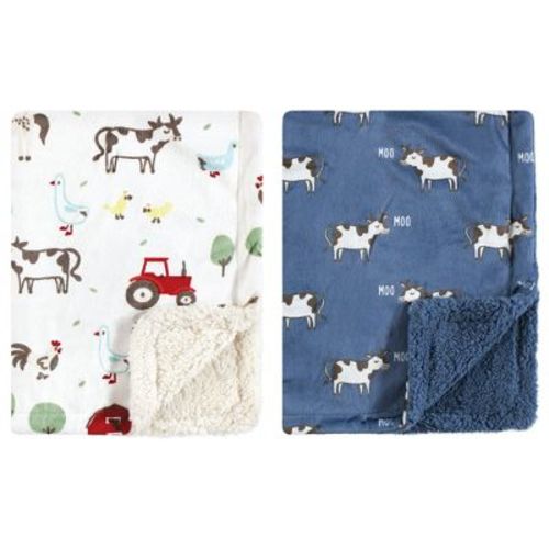 Hudson Baby Infant Boy Plush Mink And Faux Shearling Blanket, Boy Farm Animals, One Size