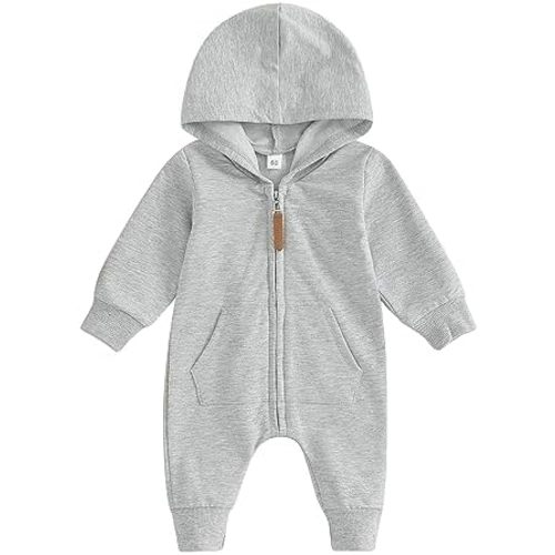 Infant Baby Boy Girl Clothes Solid Hoodie Romper Zip Up Long Sleeve Hooded Jumpsuit Coverall Fall Winter Outfit