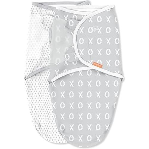 SwaddleMe Easy Change Swaddle – Size Small/Medium, 0-3 Months, 2-Pack (Kiss Ya) Easy to Use Newborn Swaddle with Bottom Zipper So You Can Change Diaper Without Unwrapping Baby