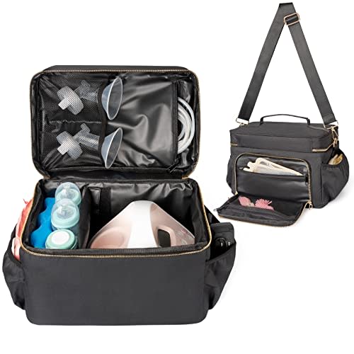 Flyangle EliteMom Breast Pump Tote Bag (Patent Pending) - Stylish Pumping Bag with Shoulder Strap, Compatible with Spectra S1 S2 Gold & More with Cooler for Working Moms