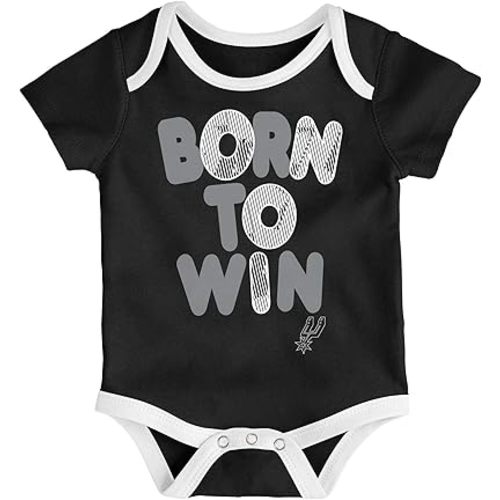 Outerstuff San Antonio Spurs NBA Newborn (0-9M) Little Fan 3 Pack Creeper Set, Black/White/Grey