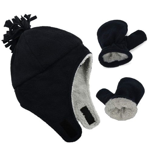 Zando Baby Boy Sherpa Lined Warm Fleece Pilot Hat Infant Toddler Winter Hat Mitten Set
