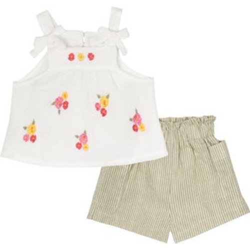 Rare Editions Floral Embroidered Top & Stripe Shorts Set | Nordstromrack