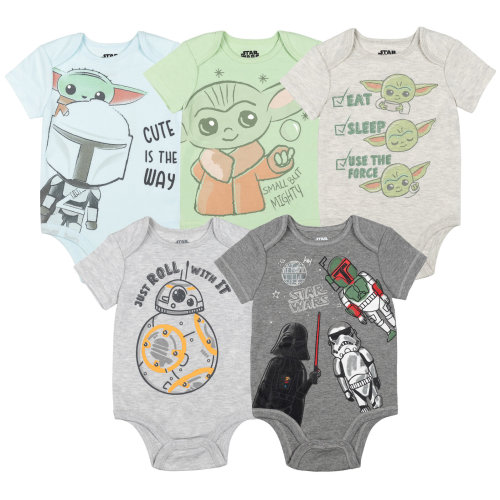 Star Wars The Child Darth Vader Stormtrooper Newborn Baby Boys 5 Pack Bodysuits Multicolor 3-6 Months