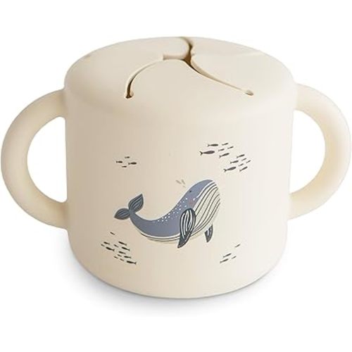 mushie Silicone Snack Cup | Spill Proof Food Container for Toddler and Baby (Whales)