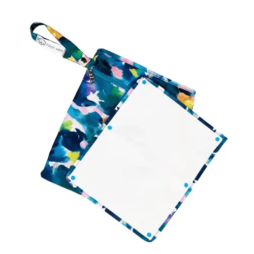 Sarah Wells Pumparoo Wet Dry Bag for Breast Pump Parts – Compact Organizer with Waterproof Pocket, Staging Mat & Fridge Hack – Machine Washable Pumping Accessory (Aquarelle)