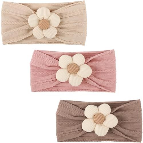 3 Pcs Baby Flower Headbands Nylon Baby Hairbands Baby Girl Hair Accessories for Newborn Infant Toddler Baby Essentials