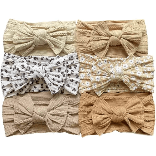 6 Pcs Soft Cable Knit Baby Nylon Headbands Hair bands,Top Knot Wide Nylon Turban Head Wraps Kids Girls Hair Bows (Set10)