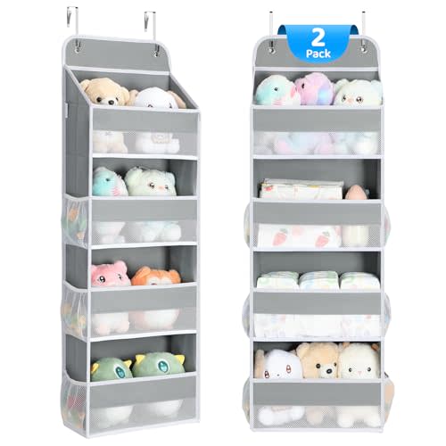 Yecaye 2 Pack 4 Tier Over The Door Organizer - Foldable Portable Baby Essentials for Stuffed Animal Storage - Multi-Purpose Bathroom Closet Organizers and Storage for Kids Newborn Baby Stuff