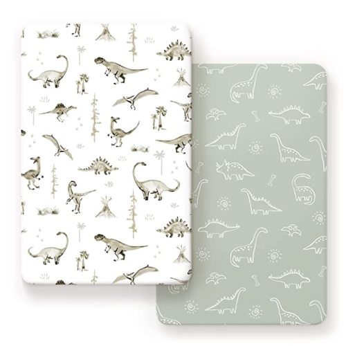 Stretch Ultra Soft Jersey Knit Fitted Pack n Play Sheets Set 2 Pack, Portable/Mini Crib Sheets for Boys and Girls,Dinosaur - Pack N Play