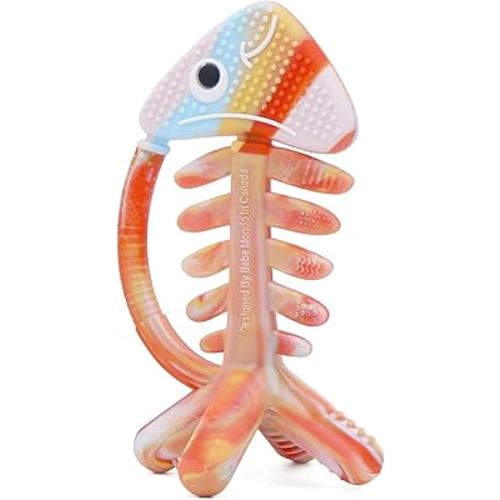 3in1 Infant Toys, Baby Teething Toys 0-3-6-12 Months, Teethers for Babies 3-6 6-12 Months for Teething Relief, Gifts, Silicone, Sensory, Baby Toys 0-6 Months, USA Patent Pending,Rainbow Fish