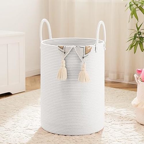 Laundry Basket,Woven Cotton Rope Laundry Hamper,60L for Decorative Storage of Dirty Clothes,Toys and Blankets in Bathroom,Baby Room and Living Room