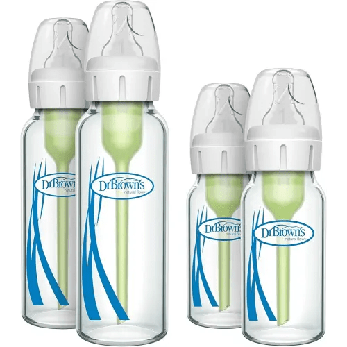 Dr. Brown's Natural Flow Anti-Colic Options+ Narrow Glass Baby Bottles, Made in The USA, BPA Free, 8oz and 4oz, 0m+, 4-Pack