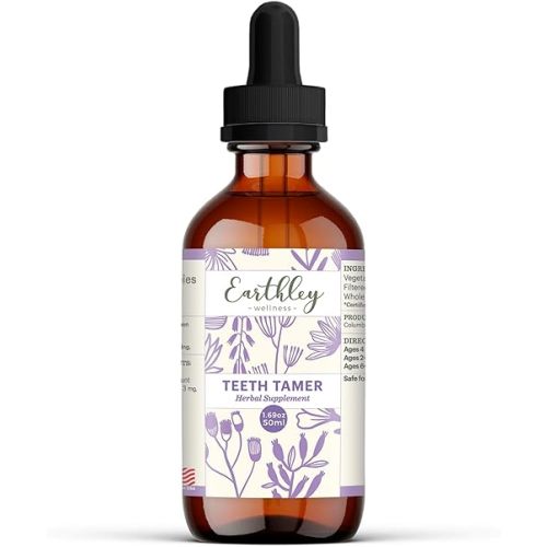 Earthley Wellness, Teeth Tamer, Natural Teething Relief, Soothes Drooling and Irritability Due to Teething or Toothaches, Pure, Organic Ingredients, Improved Label (1.69 oz)