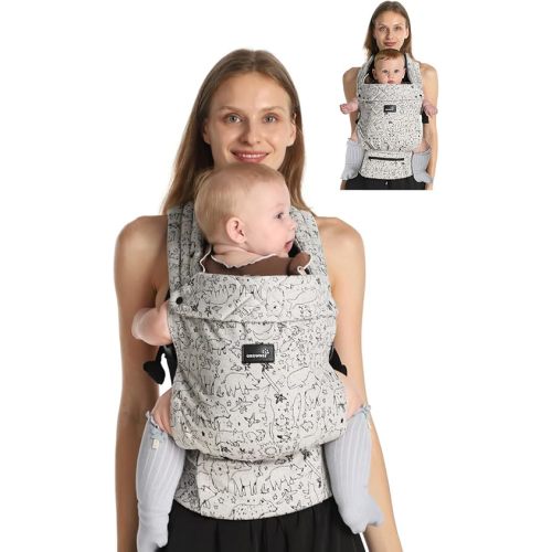 GROWNSY Baby Carrier Newborn to Toddler, Lightweight Ergonomic 7-44 lbs Newborn Carrier with Head Support, Easy to Wear Hands Free Infant Carrier for 0-36 Months, Grey Animal Pattern