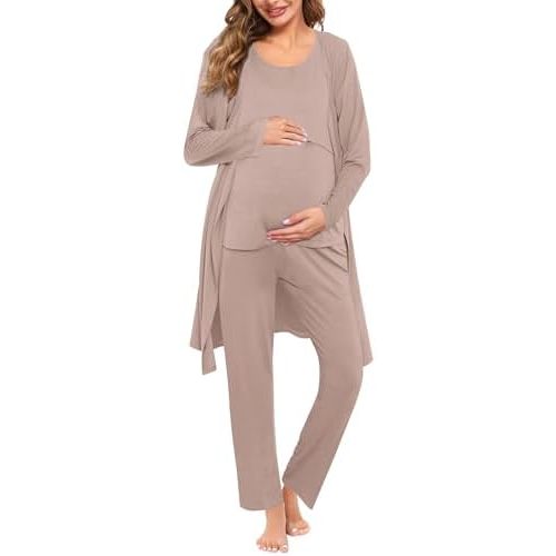 SWOMOG Maternity Nursing Robe Set 3 PCS Women Postpartum Pajamas Breastfeeding Labor Delivery Hospital Pregnancy Pjs