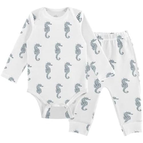vvfelixl Baby Bodysuits Pants Sets Seahorse Long Sleeve Baby Clothes For Boys Girls 0-24M Black