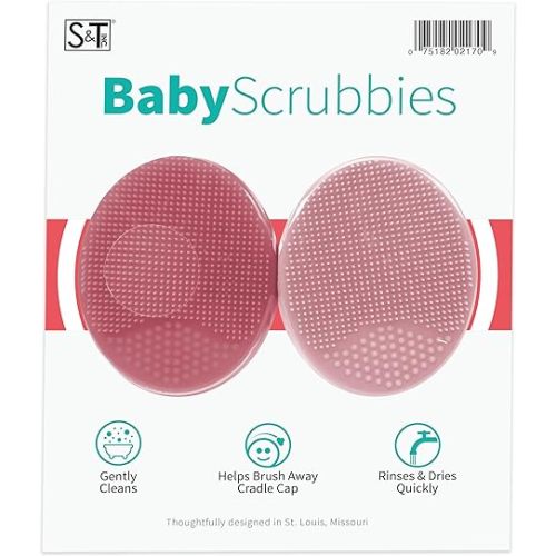 S&T INC. Exfoliating and Massaging Cradle Cap Bath Brushes for Baby, Silicone - 2 Inch x 2.5 Inch, Pink, 2 Pack