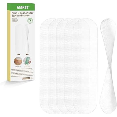 haakaa C Section Scar Silicone Strips, Silicone Scar Sheets for C-Section and Keloid Scars, Reusable Medical-Grade Silicone Scar Patches, Includes Storage Board, Two Thickness (0.5mm*3 + 1mm*3)