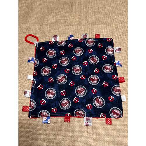 Fleece Minky Tag Ribbon Sensory Lovey Minnesota Twins  theme blue red baby gift