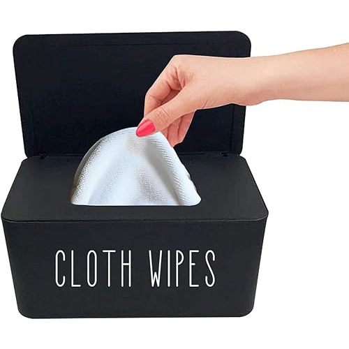 Cloth Wipes Dispenser, 8.2L x 4.9W x 3.9H inches, Cloth Baby Diaper Wipes Container for Homemade Reuseable Baby Essential, Black