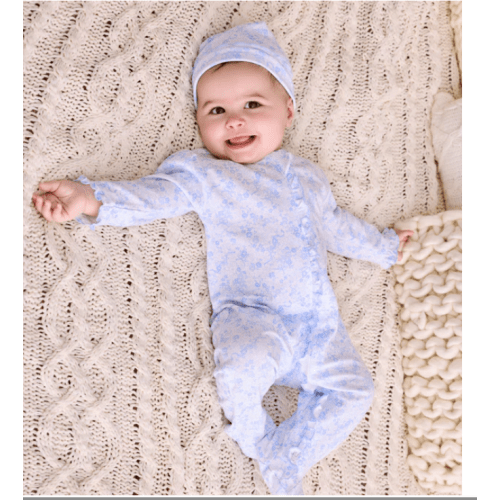 Old English Roses Blue Zip Footie