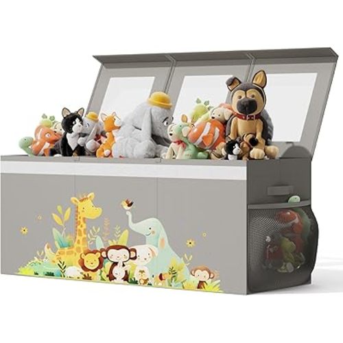 BBLIKE Toy Box Chest for Kids - 138L Sturdy Toy Storage Organizer with Visible Window, Extra Large Toy Chest Storage Bins with Lids for Girls, Boys, Closet, Nursery, Living Room Area(Grey)