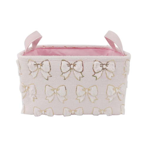 PEIBang Velvet Bow Storage Baskets,Storage Bin with Handle Home Decor,Closet Organizer for Countertop Tabletop and Shelf