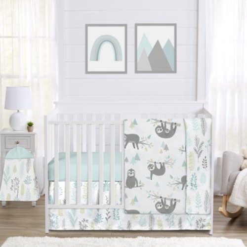 Sweet Jojo Designs Sloth Blue Grey and Green 4 Piece Crib Bedding Set