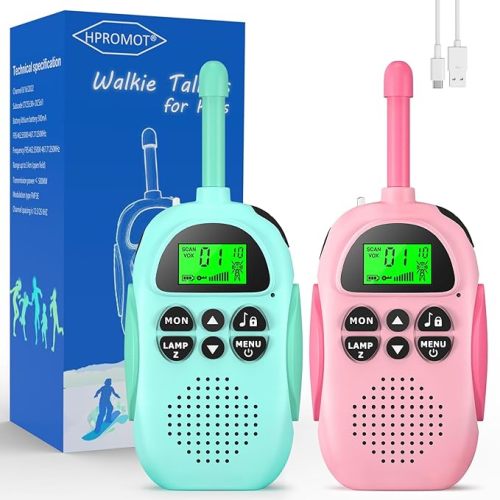 Rechargeable Walkie Talkies for Kids: 2 Pack Kids Walkie Talkies, Long Range 22 Channels 2 Way Radio Kids Birthday Toy Gift for 3-12 Year Old Boys Girls Outdoor Adventures Camping Hiking - Pink+Blue