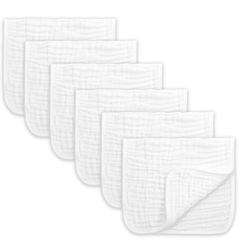 Asung Muslin Baby Burp Cloth Cotton Burping Rags 50x25cm Ultra Soft Absorbent Bib 6 Pack White