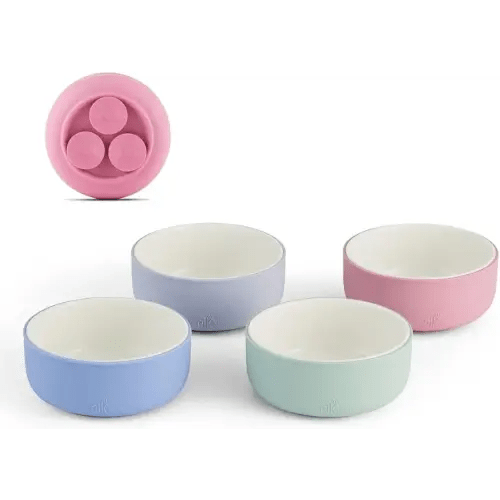 Elk and Friends Kids Porcelain Bowls with Silicone Suction Sleeve | Kids/Toddler/Baby Feeding | Microwave & Dishwasher Safe | Non slip | Cereal/Soup/Snack Dishes & Dinnerware