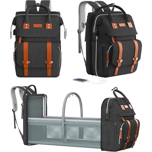 Diaper Bag Backpack with Changing Station, Large Baby Backpack for Travel, Multifunctional Baby Bag for Mom & Dad, Black