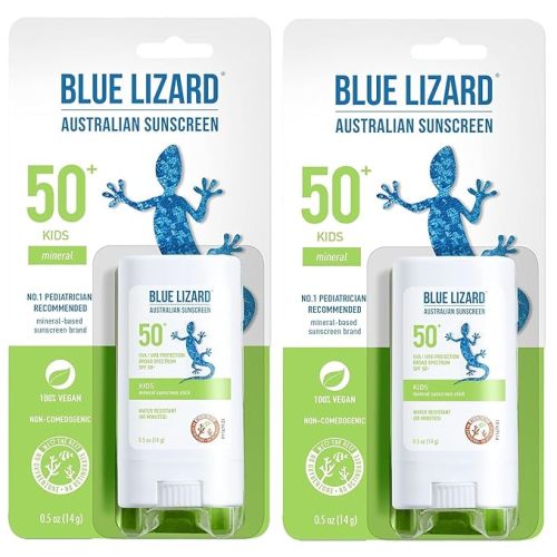 BLUE LIZARD Mineral Sunscreen Stick with Zinc Oxide SPF 50+ Water Resistant UVA/UVB Protection Easy to Apply Fragrance Free, Kids, Unscented, 0.5 oz (Pack of 2)