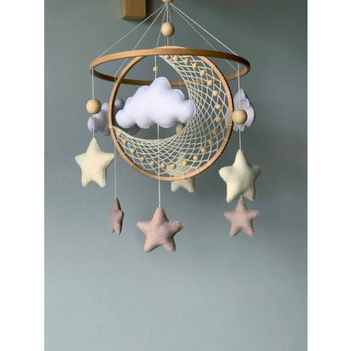 Moon and Star Crib Mobile Macrame Baby Mobile Nuetral Baby - Etsy