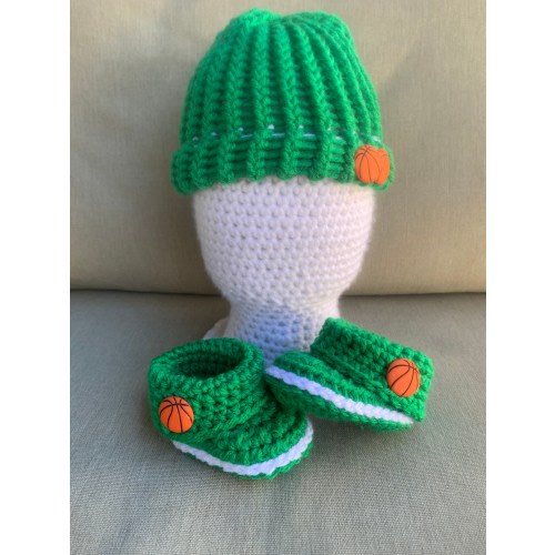 Boston Celtics Baby Booties Crochet Shoes Hat Newborn Basketball Set