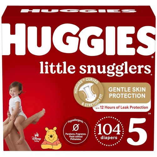Huggies Size 5 Diapers, Little Snugglers Baby Diapers, Size 5 (27+ lbs), 104 Count