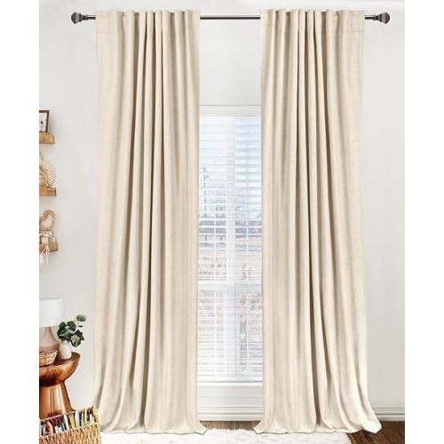 100% Blackout Shield Linen Blackout Curtains for Bedroom 84 Inches Long, Back Tab/Rod Pocket Living Room Drapes, Thermal Insulated Blackout Curtains 2 Panels Set, 50" W x 84" L, Cream