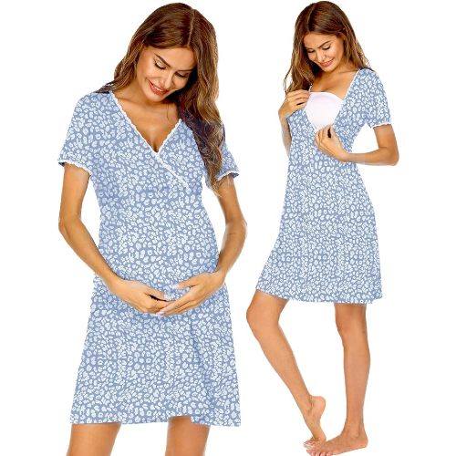 Ekouaer Nursing Nightgown Delivery and Labor Gown for Hospital Short Sleeve Maternity Breastfeeding Dress
