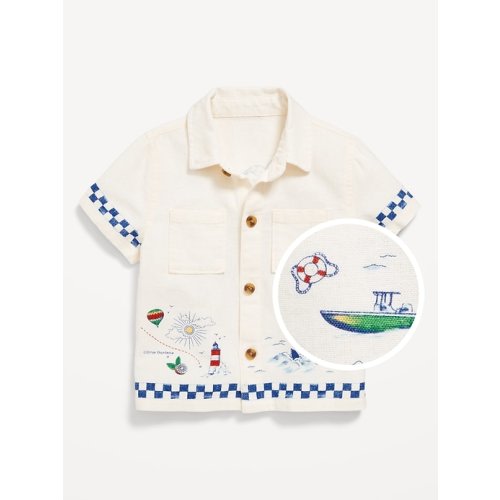 Printed Short-Sleeve Linen-Blend Pocket Shirt for Baby