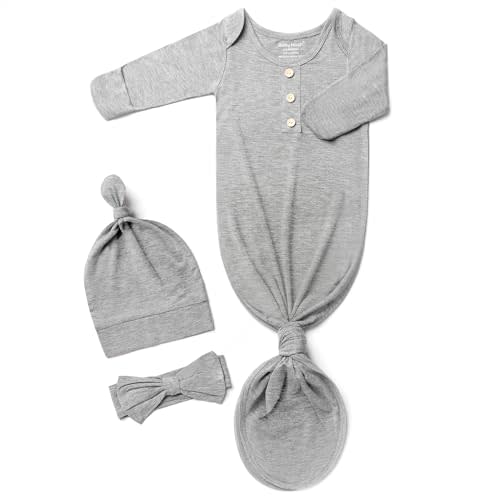 Newborn Baby Knotted Gown, Super Soft Silky Infant Sleeper, Baby Girl Sleep Gown with Mittens, Bow, and Hat Set
