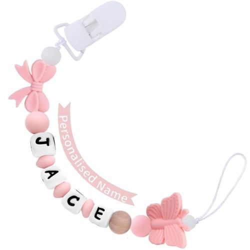 Personalized Pacifier Clip with Name Custom Pacifier Holder with Name Newborn Baby Gift Sets (Butterfly)