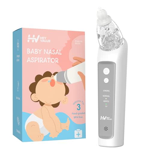 HEYVALUE Nasal Aspirator for Baby, Baby Nose Sucker, Electric Nasal Aspirator for Toddler, Baby Nose Cleaner with 3 Silicone Tips, Adjustable Suction Level and Music Volume