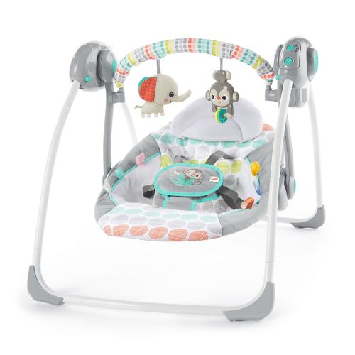 Bright Starts Whimsical Wild Portable Compact Baby Swing with Taggies, Unisex, Newborn and up